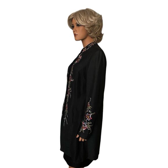 Vtg Embroidered Floral Jacket Blazer Silk Blend M Women’s Banded Collar Black - Picture 6 of 16